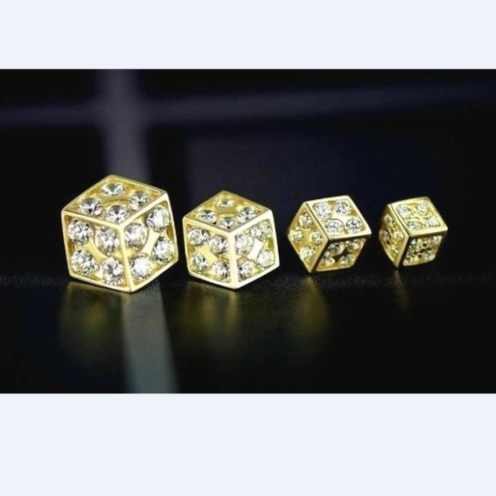 Solid 14K Gold Fancy Post Dice Stud Push Back Earrings Medium 6.4 x 7.3 mm